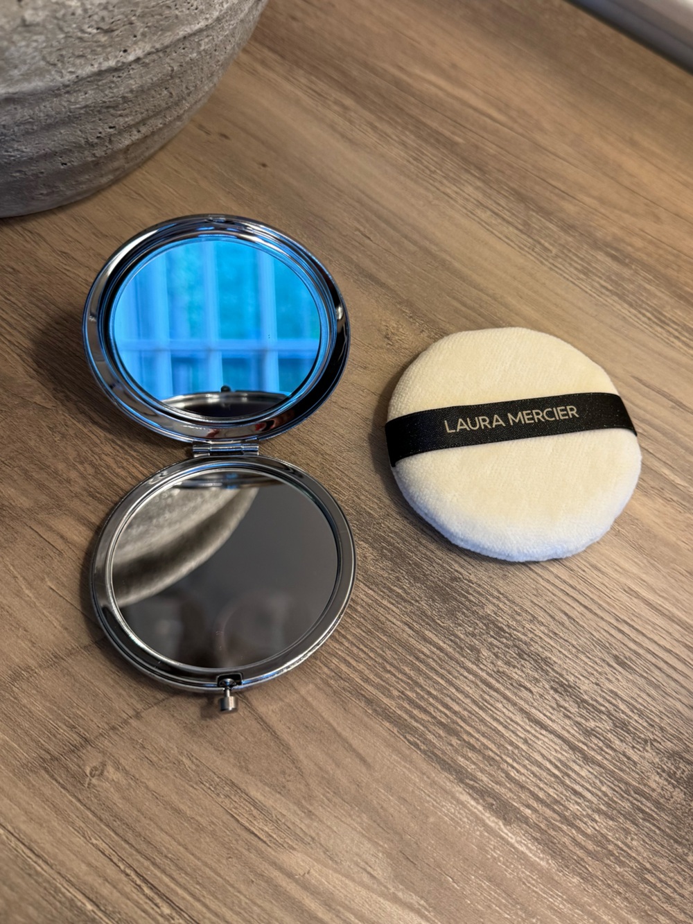 Laura Mercier Silver Compact Mirror with  Powder Puff